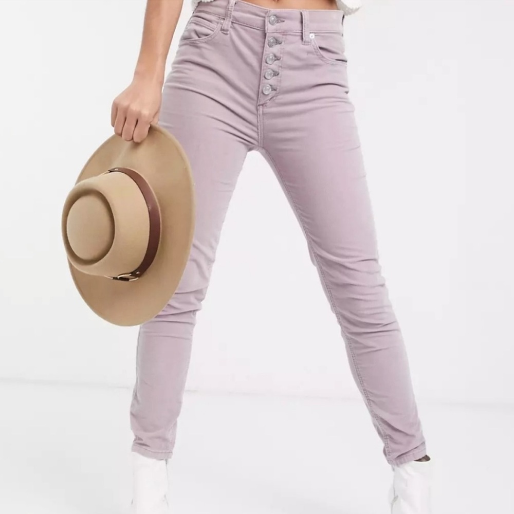 Free People Corduroy Button Fly Jeans • High Rise • Lilac Frost